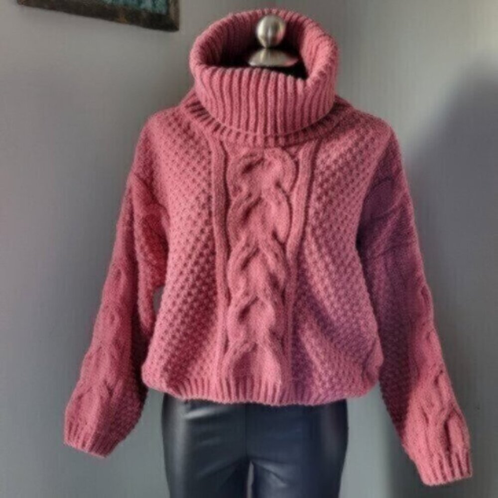 ANGIE Chunky Cable Knit Oversized Pink Chenile Sweater NWT Sz Medium